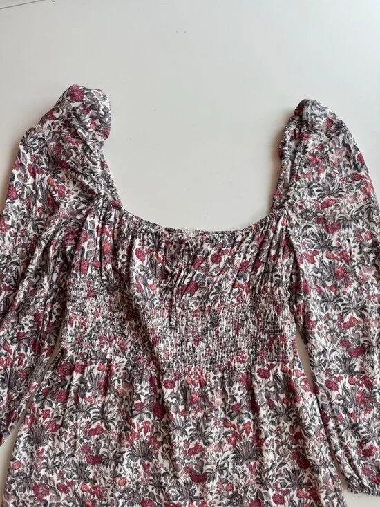 Aritzia SUNDAY BEST Arden Floral Crepe Square Neck Smocked Mini Dress, Size L - Picture 6 of 15
